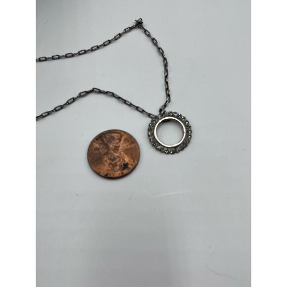 Catherine Popesco Vintage Art Round Gray Crystal Pewter Tone Necklace - Picture 13 of 15